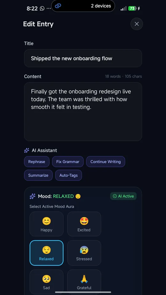 The Mindora editor with the AI assistant toolbar open